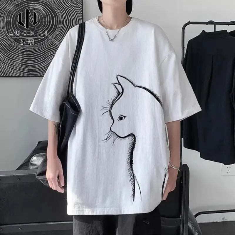Comfortable Unisex Printed Cat Tee for Everyday Style