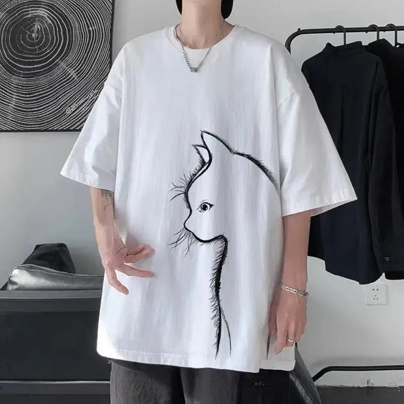 Comfortable Unisex Printed Cat Tee for Everyday Style