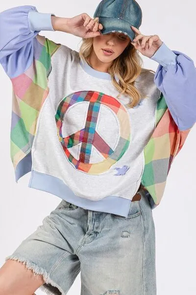 Contrast Peace Patch Dropped Shoulder Sweatshirt