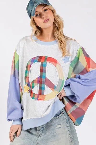 Contrast Peace Patch Dropped Shoulder Sweatshirt
