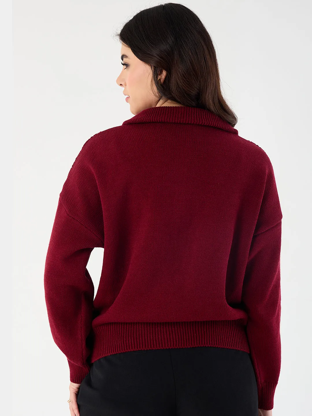 Cranberry High Neck Half Puller Sweater