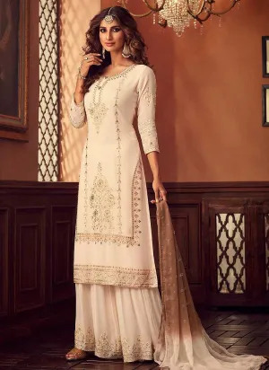 Cream Heavy Embroidered Sharara Style Suit