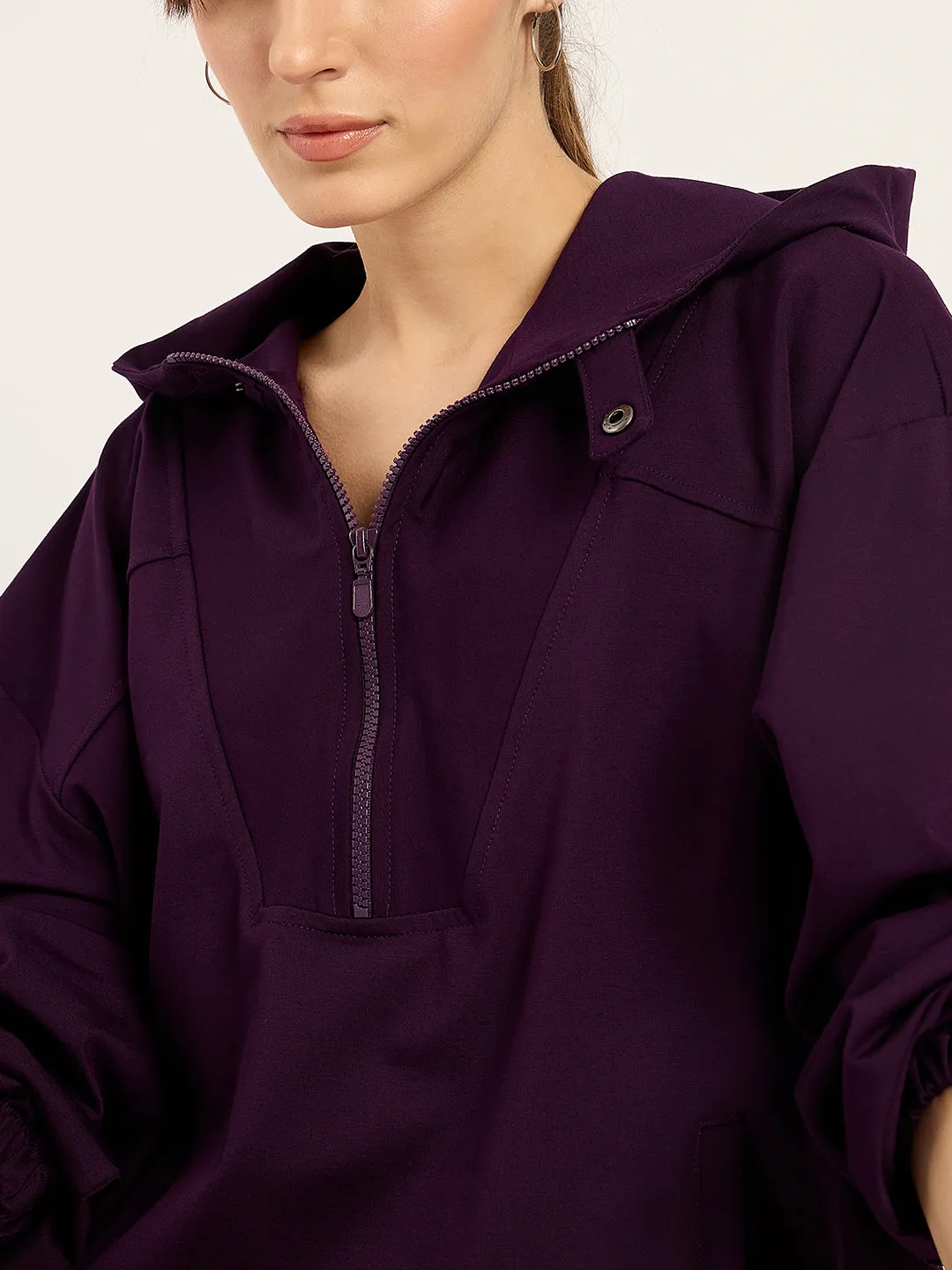 Deep Purple Half Zip Up Hooded Travel Set
