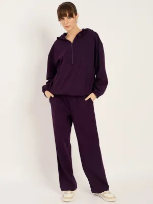 Deep Purple Half Zip Up Hooded Travel Set