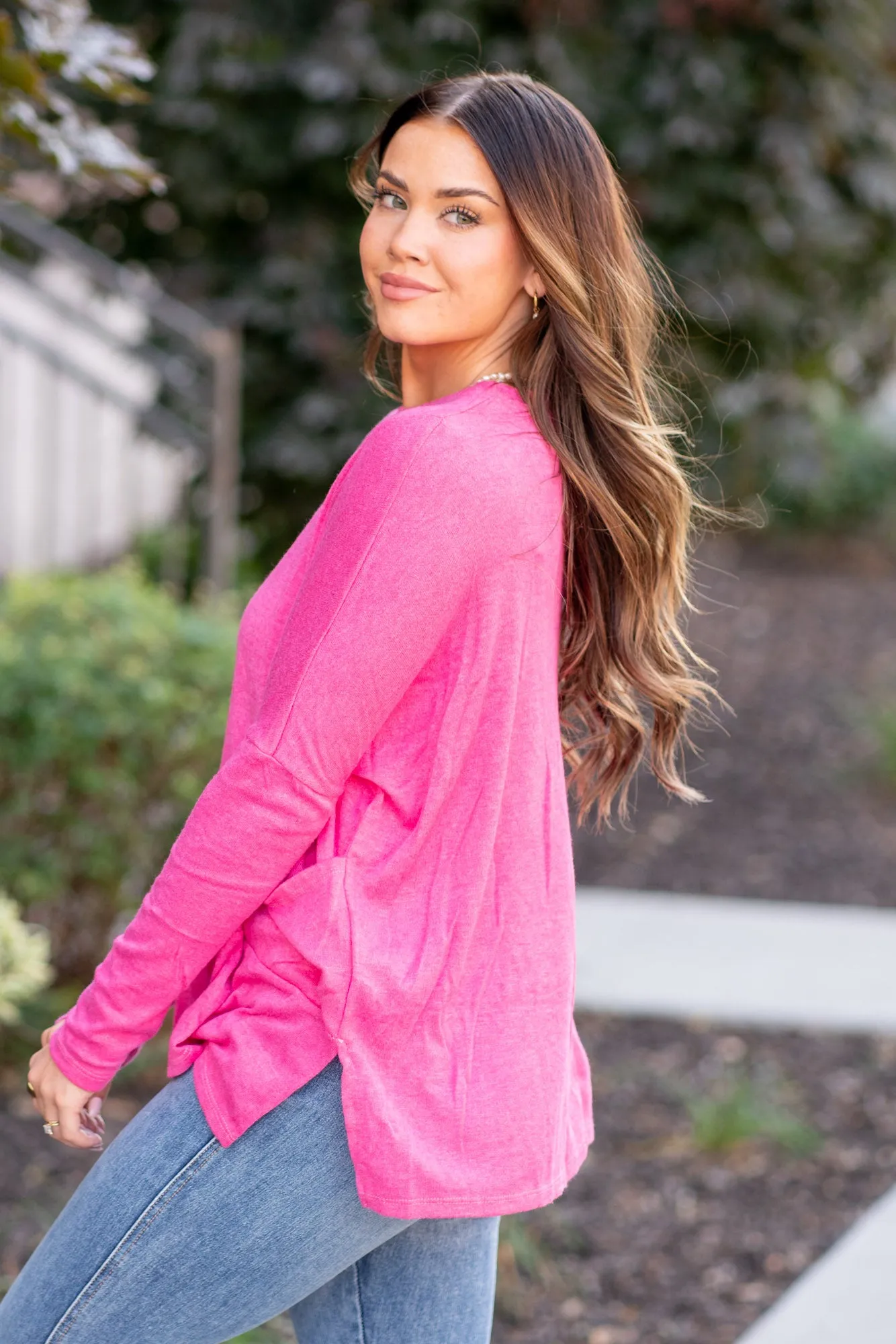 Dolman Long Sleeve Oversized Knit Top with Pockets