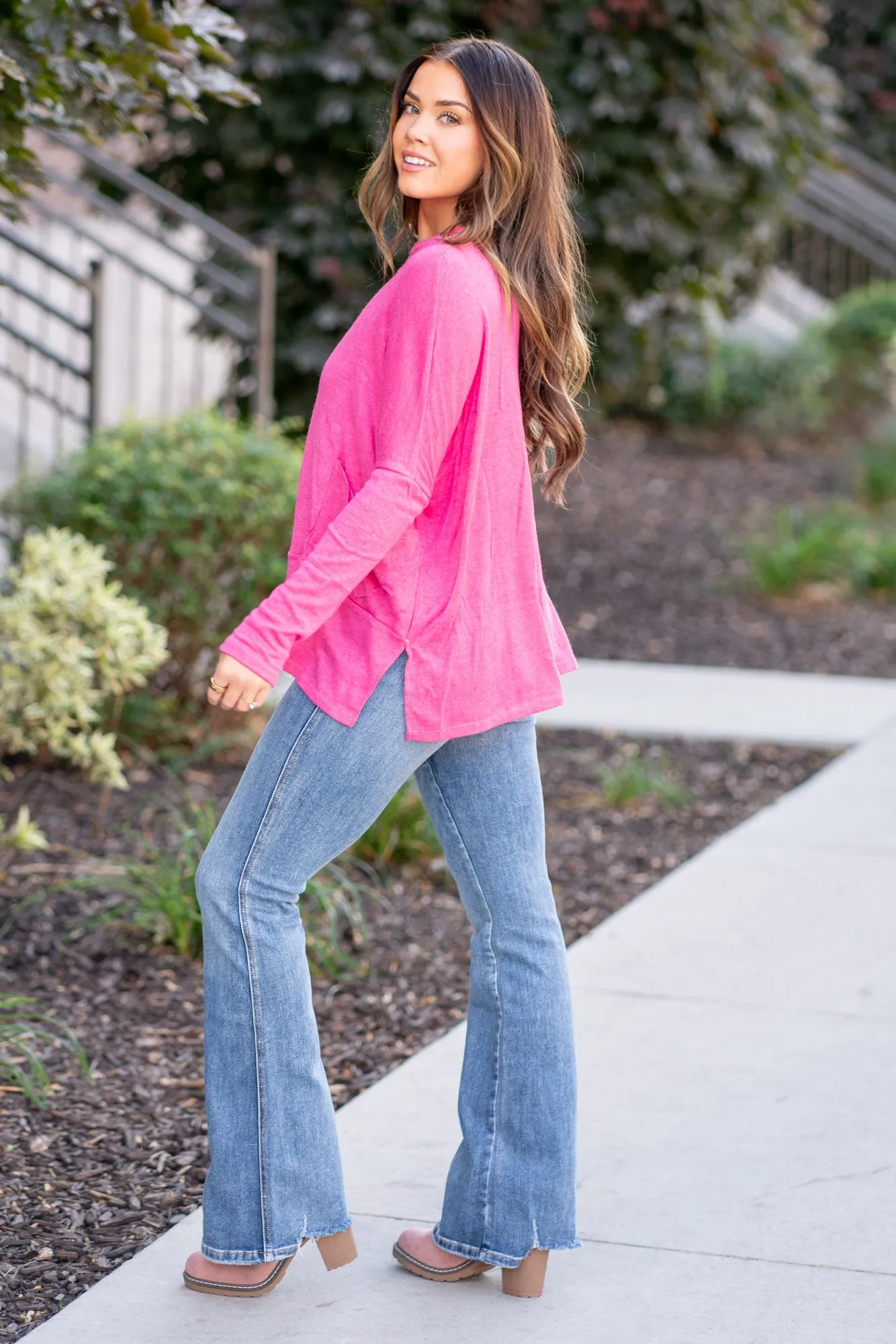 Dolman Long Sleeve Oversized Knit Top with Pockets