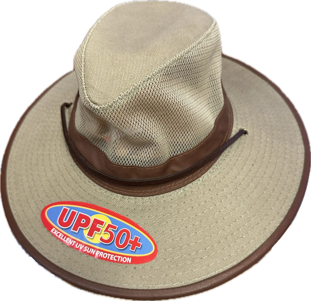 Dorfman Pacific Cotton Twill Hat with Mesh Top in Camel and UPF50 