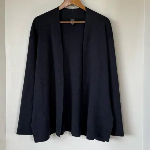 EILEEN FISHER L VTG Merino Wool Open Front Cardigan Sweater in Navy Blue Gray