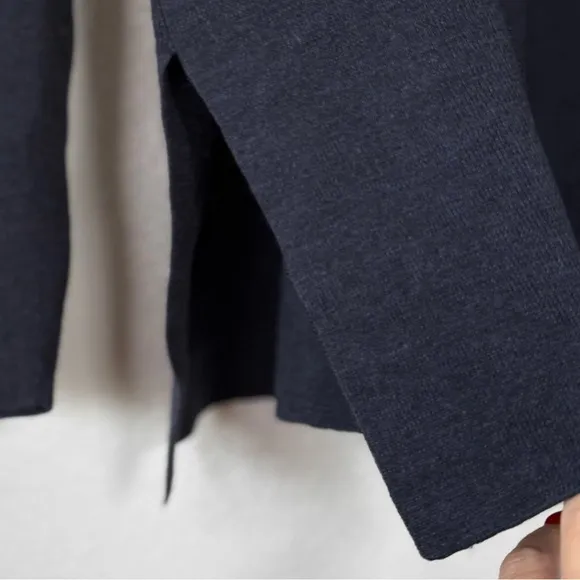 EILEEN FISHER L VTG Merino Wool Open Front Cardigan Sweater in Navy Blue Gray