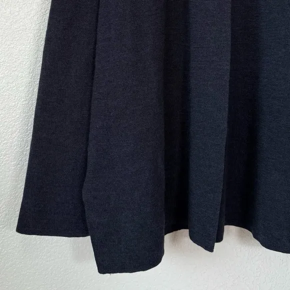 EILEEN FISHER L VTG Merino Wool Open Front Cardigan Sweater in Navy Blue Gray