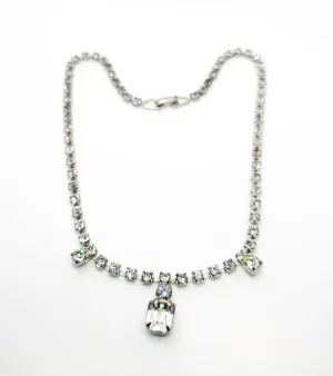 Emerald cut clear rhinestone dainty vintage collar necklace mid century