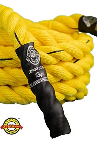 ESSKAY UTTAM Rope Black/Yellow Exercise Battle Rope,1.5 INCH Thick/Small Length 20 Feet/Light Weight 4 Kgs,ONLY for Beginners and Light Exercise
