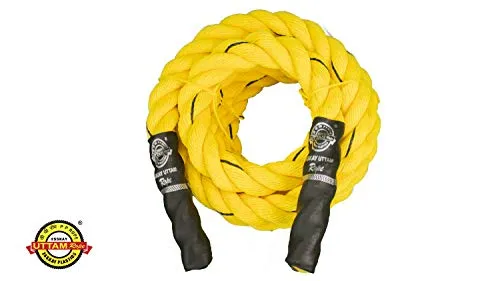 ESSKAY UTTAM Rope Black/Yellow Exercise Battle Rope,1.5 INCH Thick/Small Length 20 Feet/Light Weight 4 Kgs,ONLY for Beginners and Light Exercise