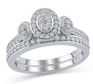 EternalDia 1/2 Ctw Diamond Composite Oval Shaped Vintage-Style Bridal Set 10K White Gold