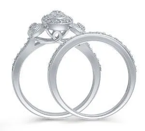 EternalDia 1/2 Ctw Diamond Composite Oval Shaped Vintage-Style Bridal Set 10K White Gold