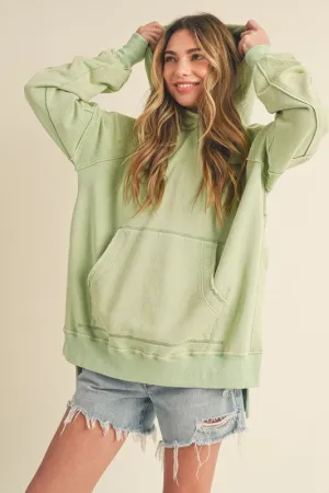 Exposed Seam Side Slit Hoodie with Kangaroo Pocket