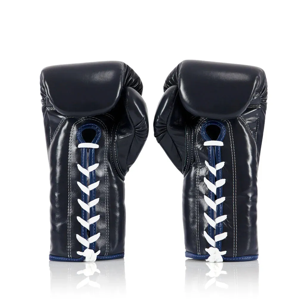 FAIRTEX BGL6 Pro Leather Laced Competition Gloves - Locked Thumb (Navy Blue)