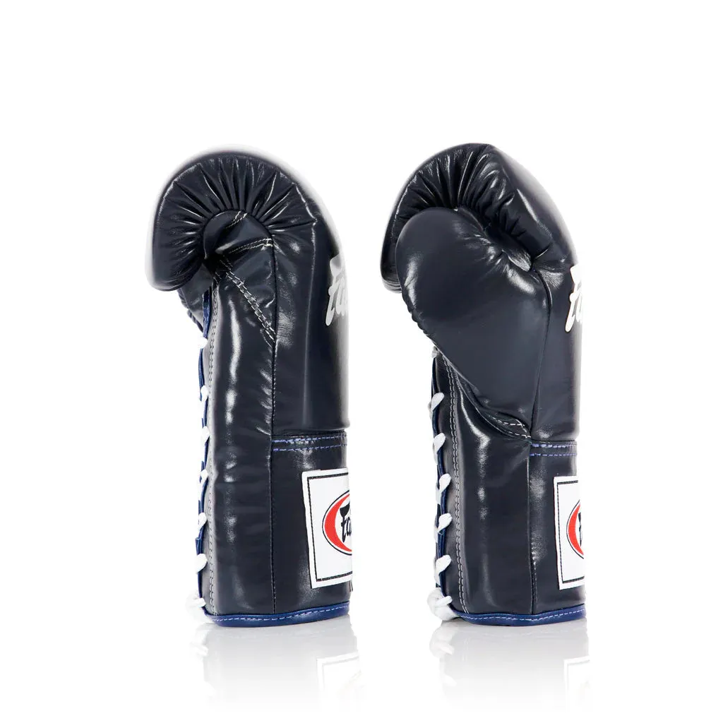FAIRTEX BGL6 Pro Leather Laced Competition Gloves - Locked Thumb (Navy Blue)
