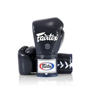 FAIRTEX BGL6 Pro Leather Laced Competition Gloves - Locked Thumb (Navy Blue)