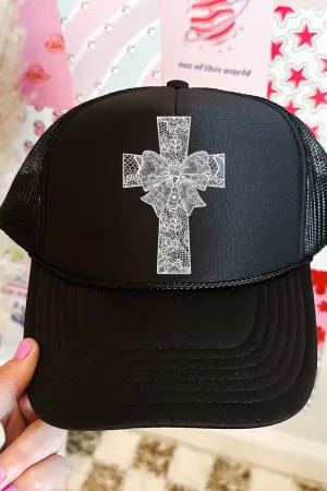 Faux Lace Cross Otto Black Foam Front Trucker Hat