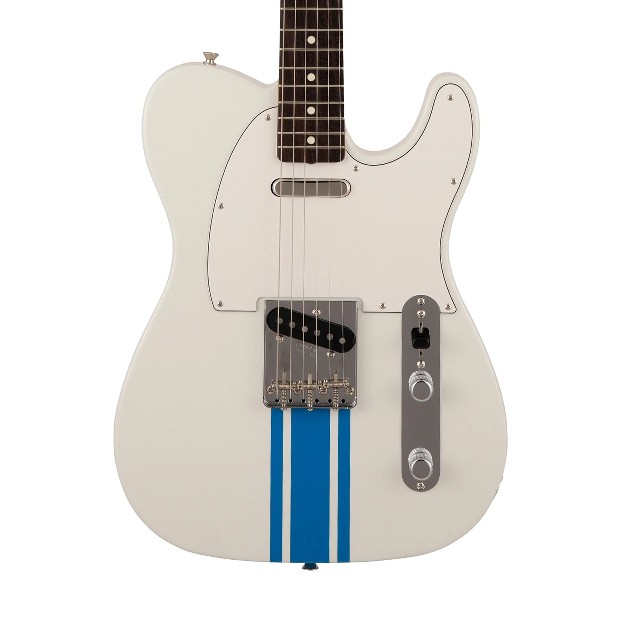Fender Japan Traditional II 60s Telecaster Electric Guitar, RW FB, Olympic White / Blue Stripes