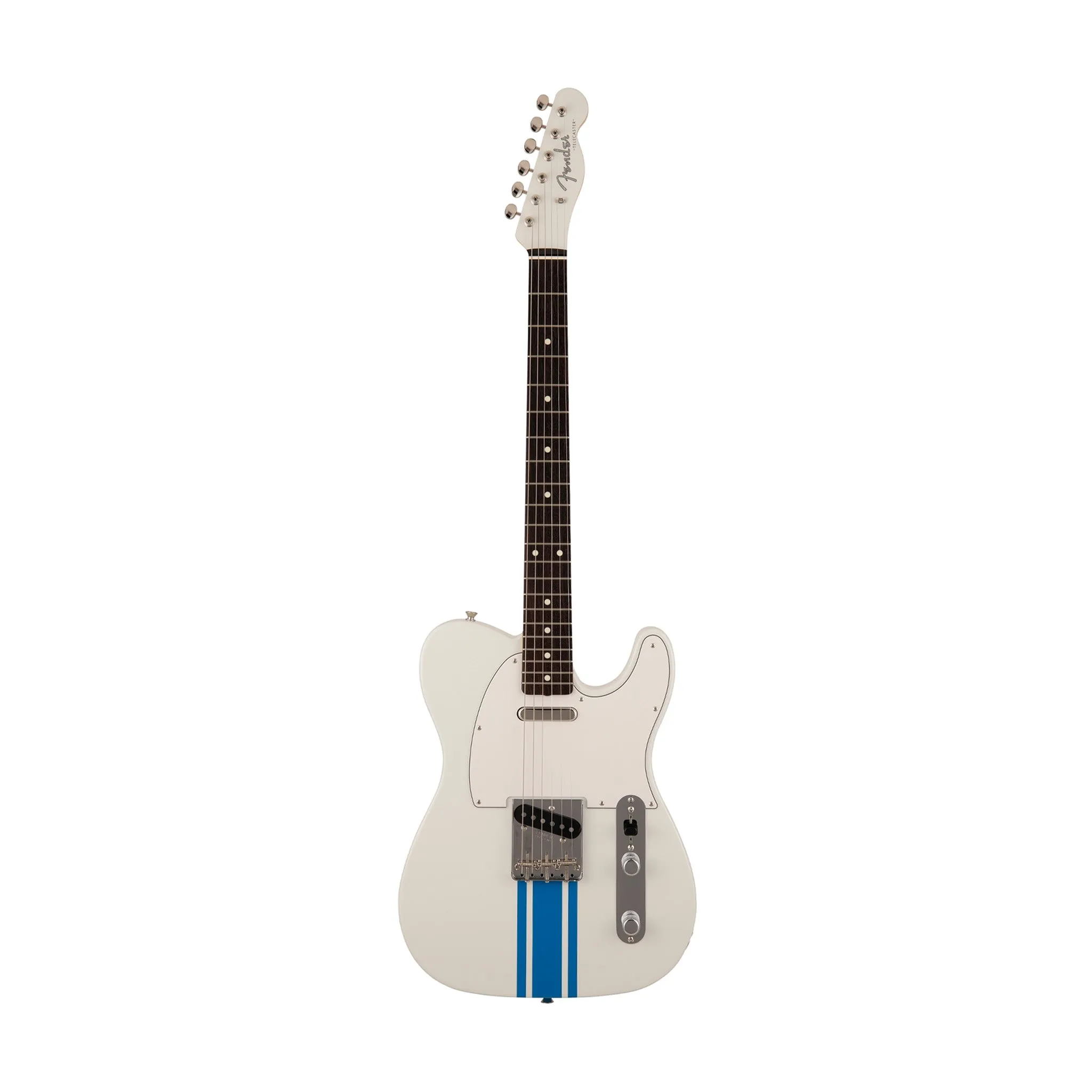Fender Japan Traditional II 60s Telecaster Electric Guitar, RW FB, Olympic White / Blue Stripes