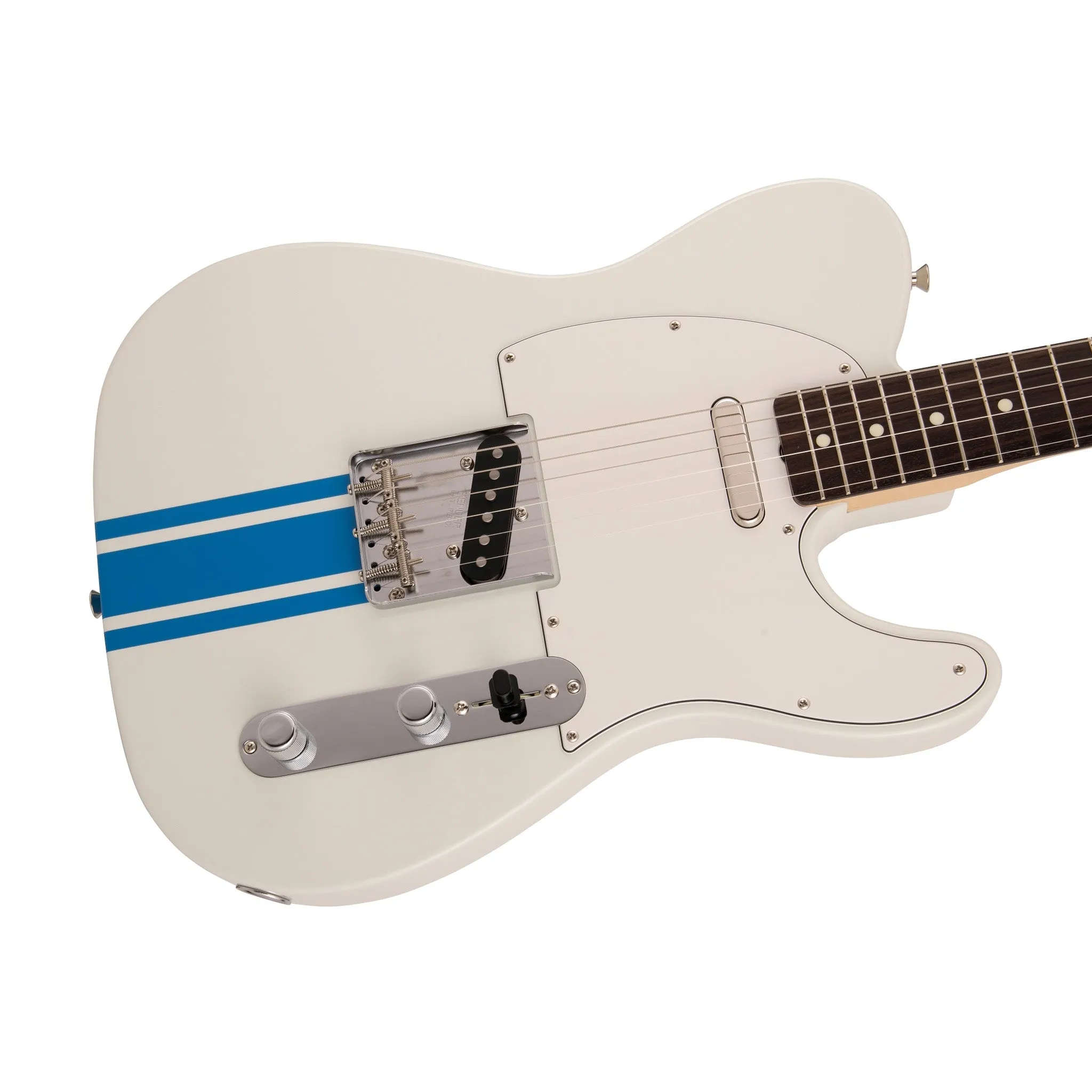 Fender Japan Traditional II 60s Telecaster Electric Guitar, RW FB, Olympic White / Blue Stripes