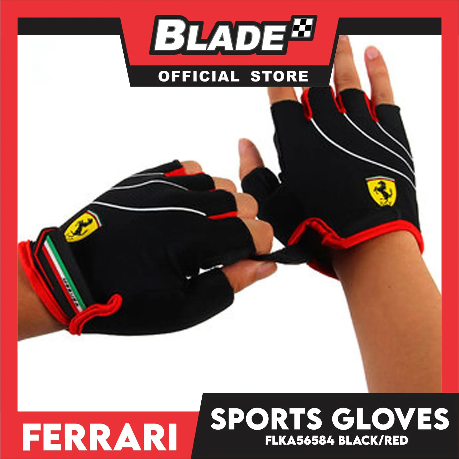 Ferrari Sports Gloves FLKA56584 Large Black/Red (Pair)