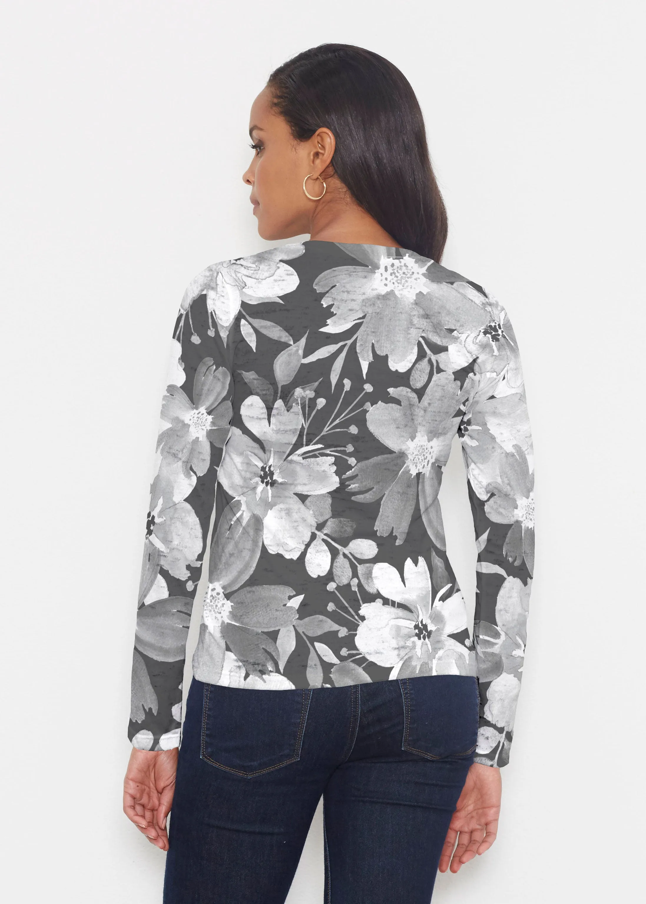 Festive Bloom Black (8174) ~ Signature Long Sleeve Crew Shirt