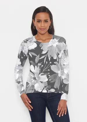 Festive Bloom Black (8174) ~ Signature Long Sleeve Crew Shirt