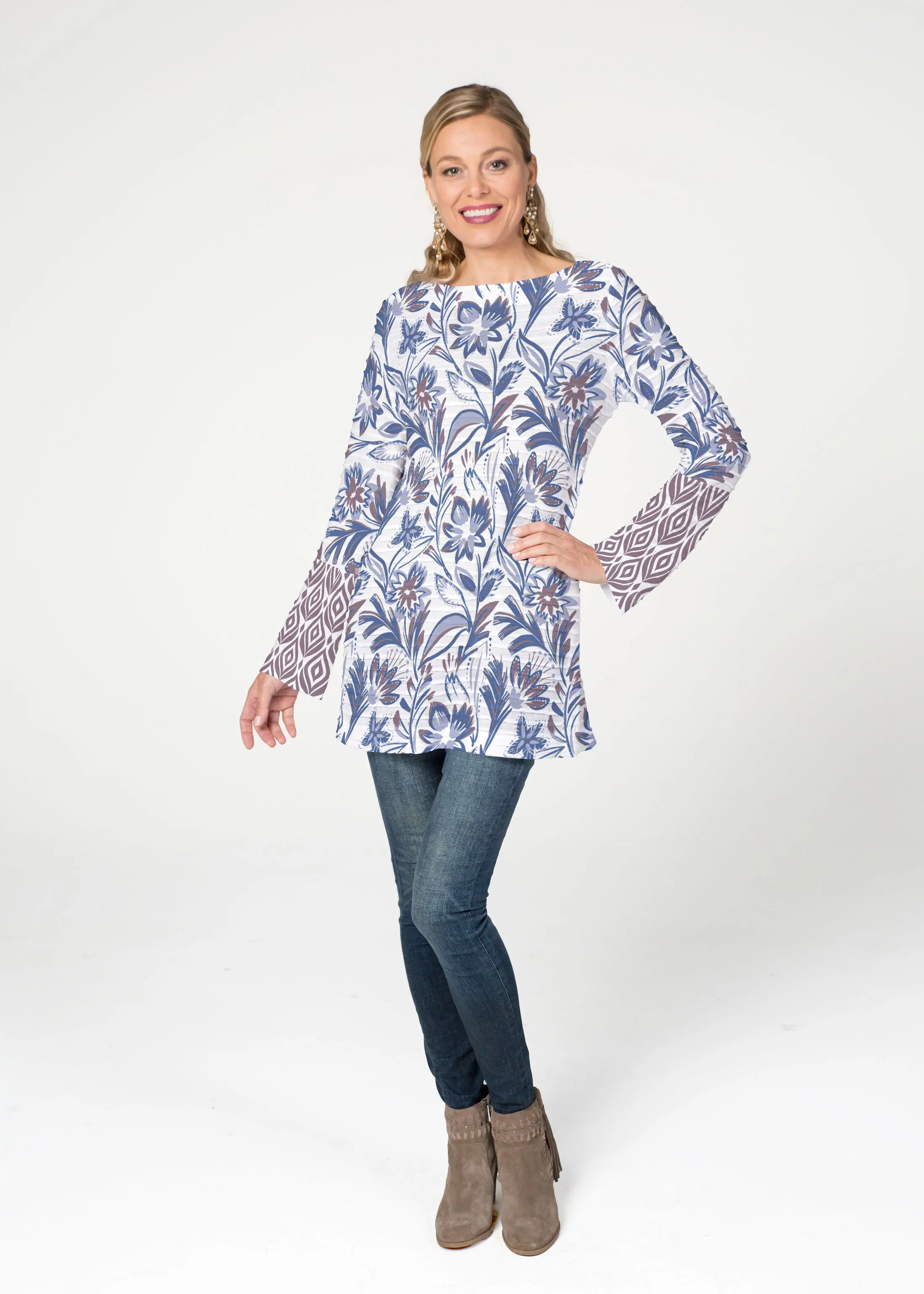 Floral Buds (8015) ~ Banded Boatneck Tunic