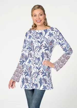 Floral Buds (8015) ~ Banded Boatneck Tunic