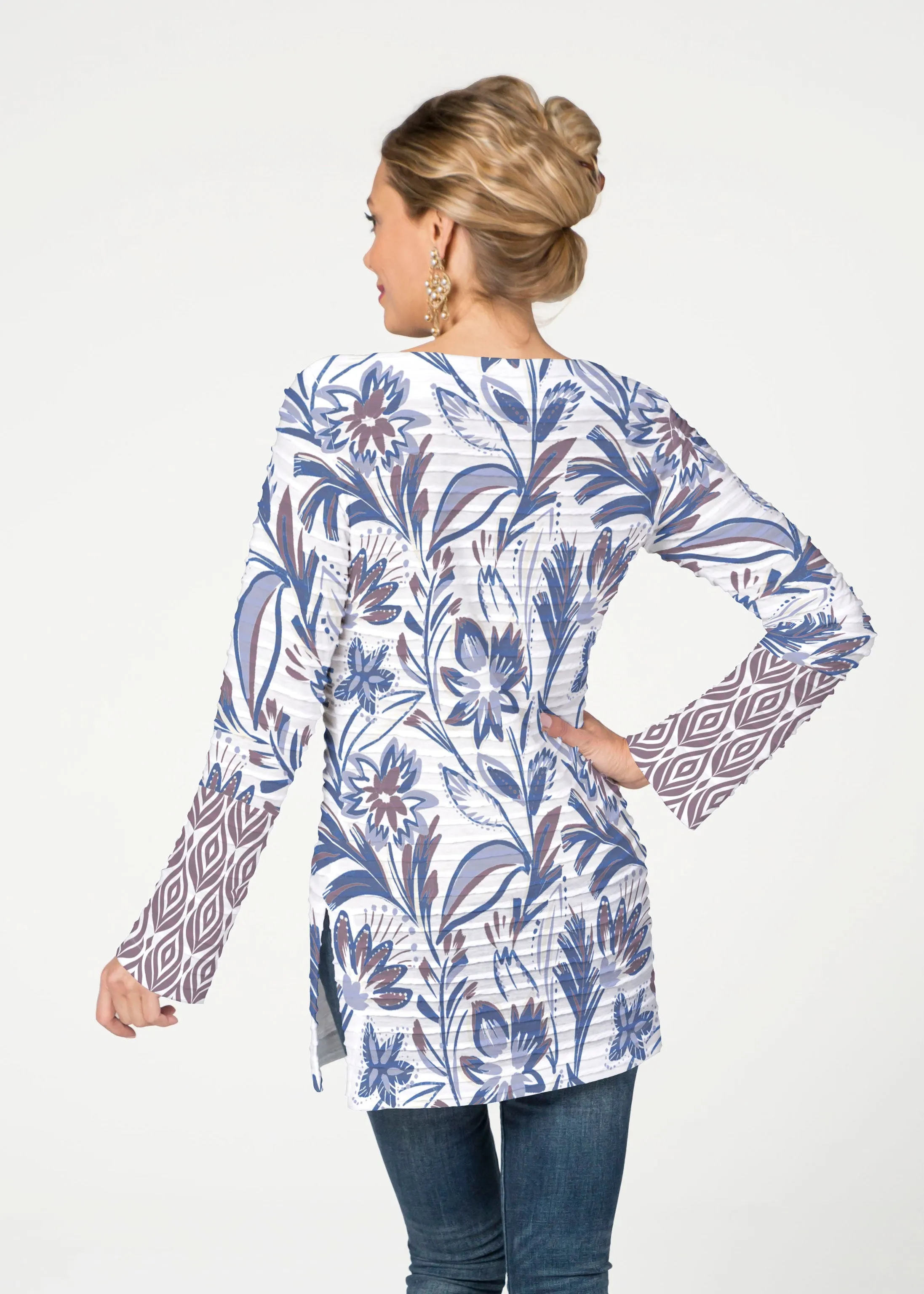 Floral Buds (8015) ~ Banded Boatneck Tunic