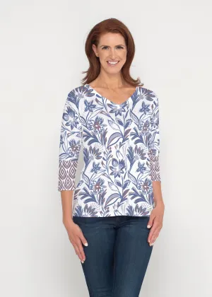 Floral Buds (8015) ~ Signature 3/4 Sleeve V-Neck Top