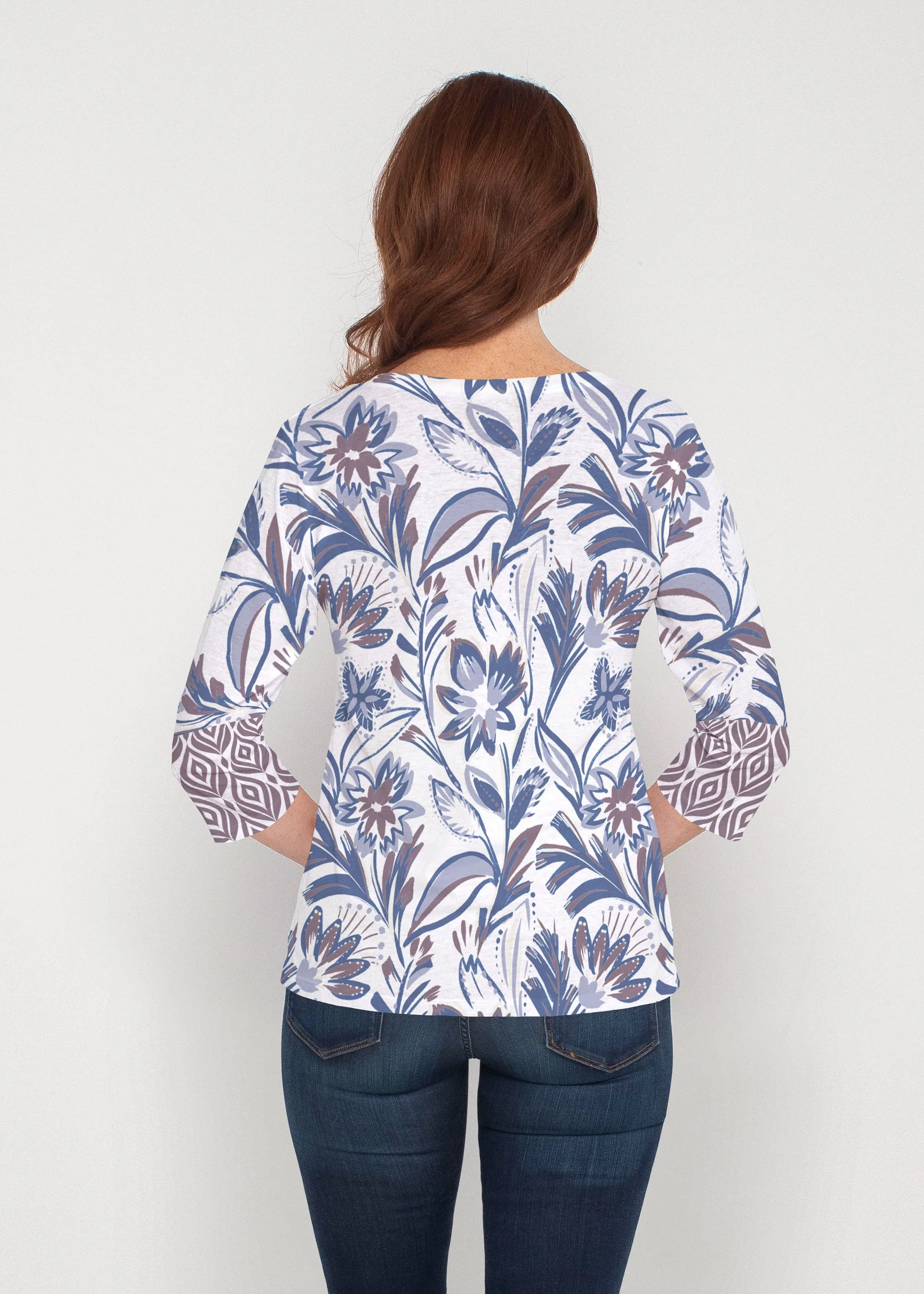 Floral Buds (8015) ~ Signature 3/4 Sleeve V-Neck Top