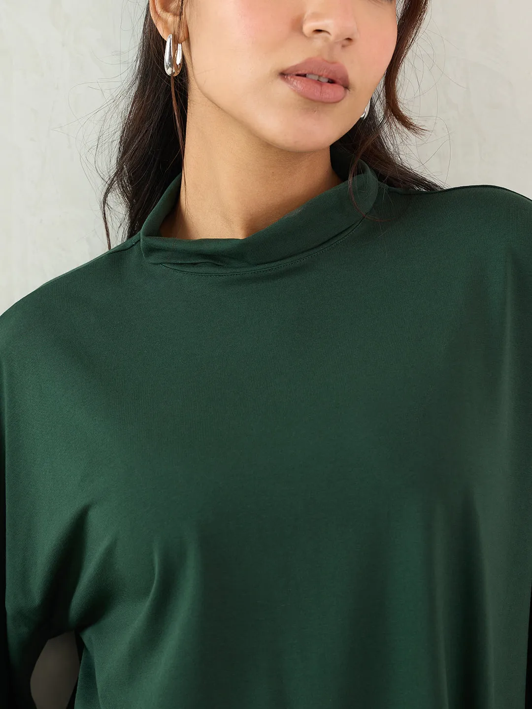 Forest Green Cotton Knit Turtle Neck Co-Ord Set