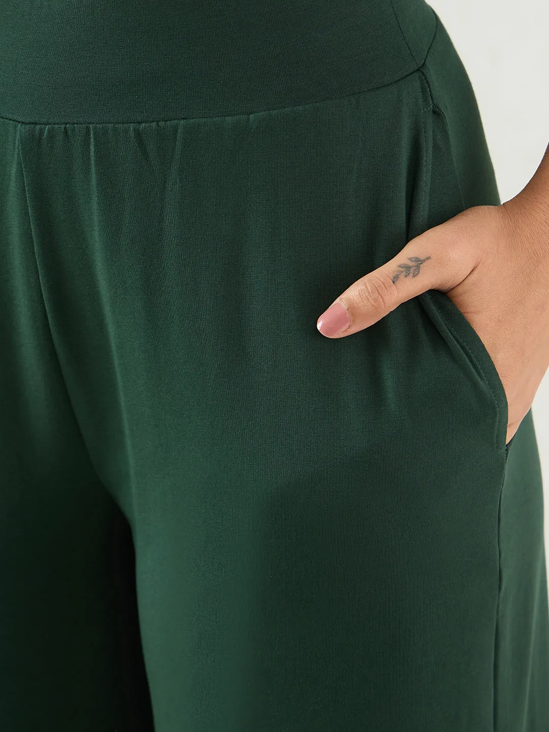 Forest Green Cotton Knit Turtle Neck Co-Ord Set