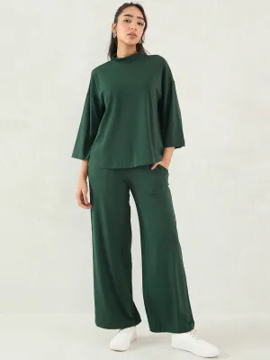 Forest Green Cotton Knit Turtle Neck Co-Ord Set