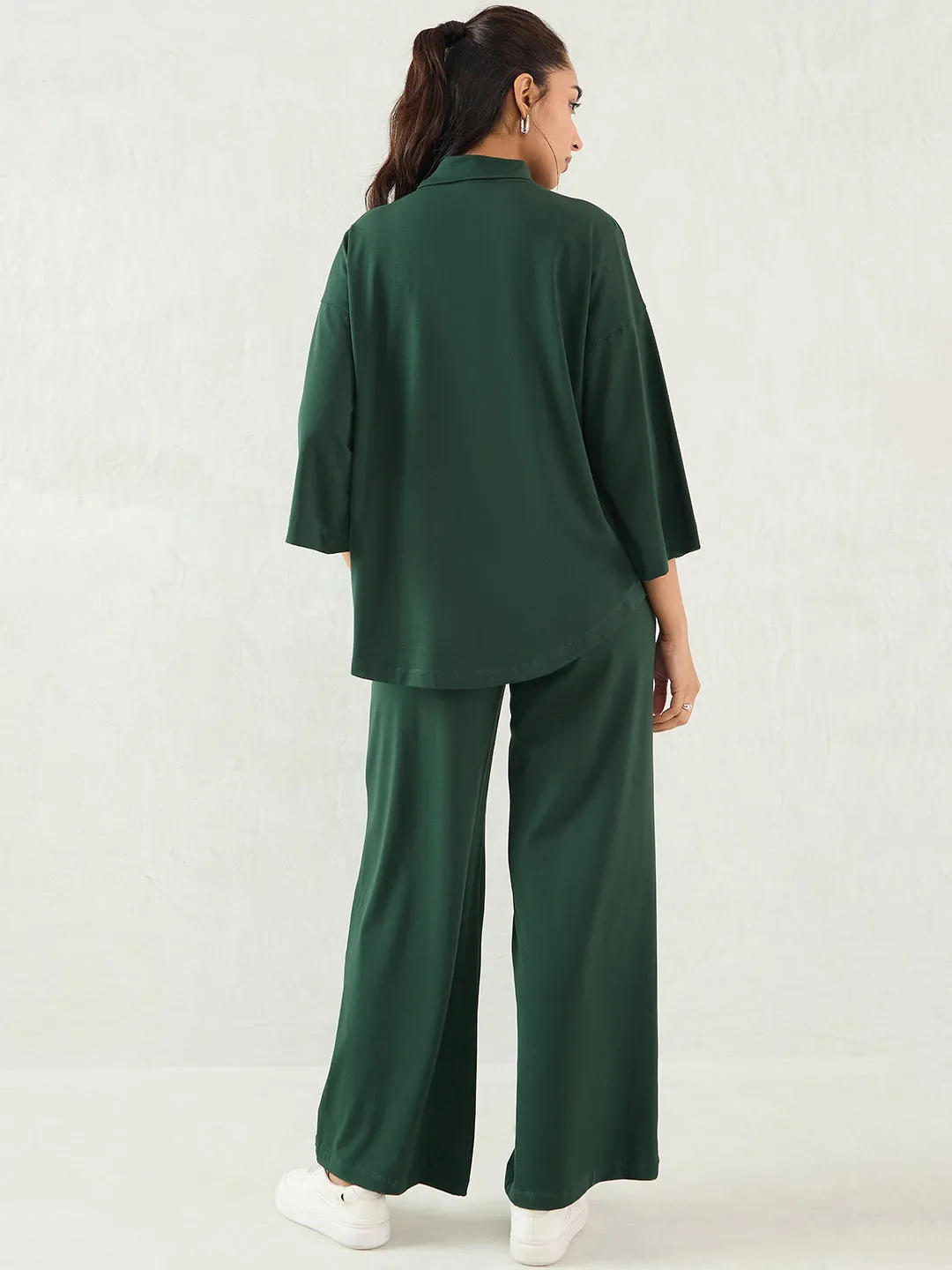 Forest Green Cotton Knit Turtle Neck Co-Ord Set