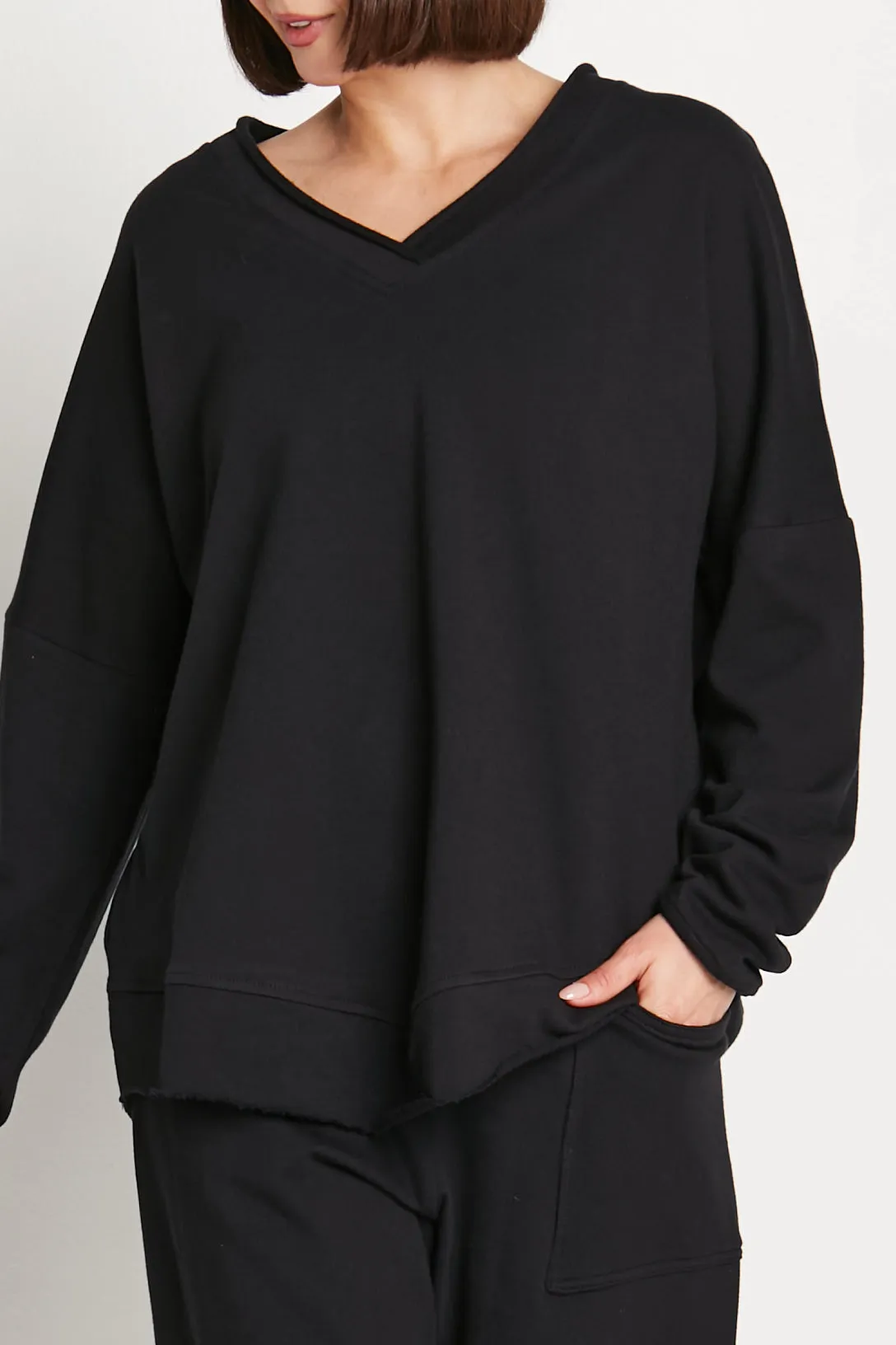 French Terry Color Block V Neck Top