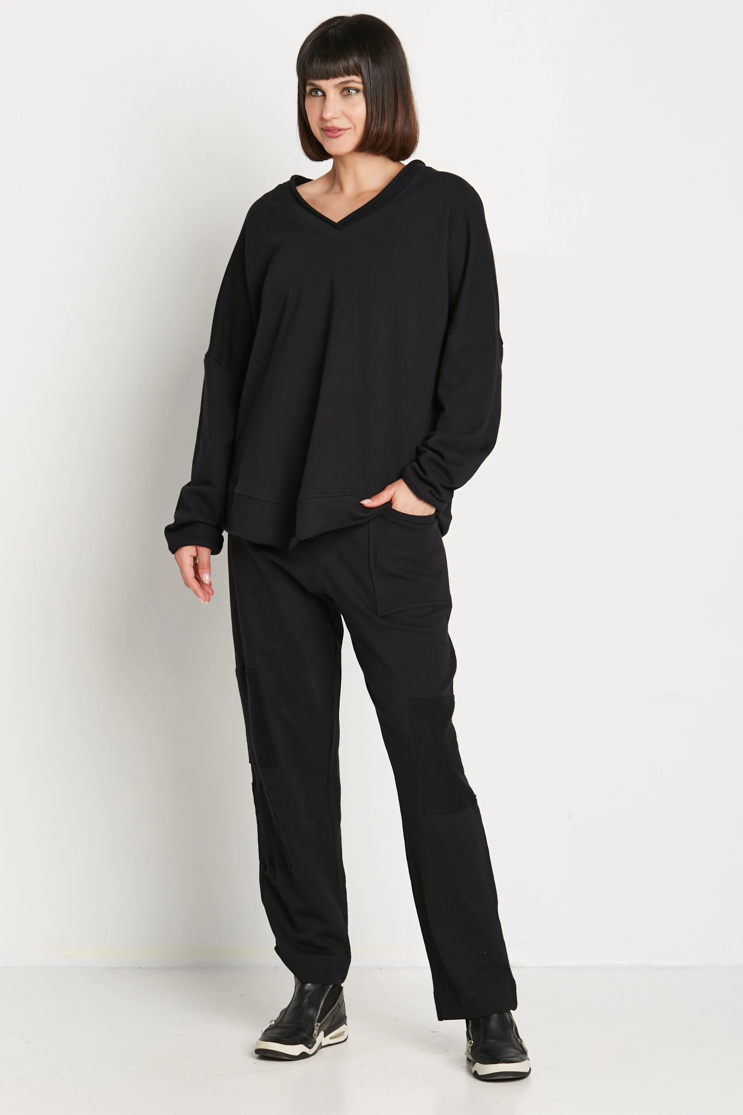 French Terry Color Block V Neck Top