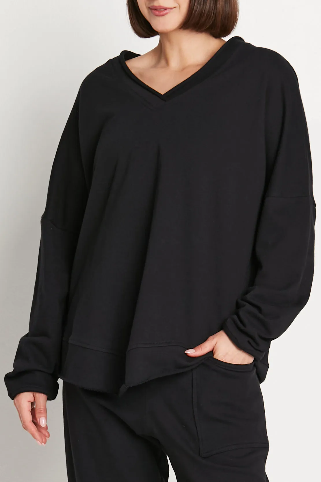 French Terry Color Block V Neck Top