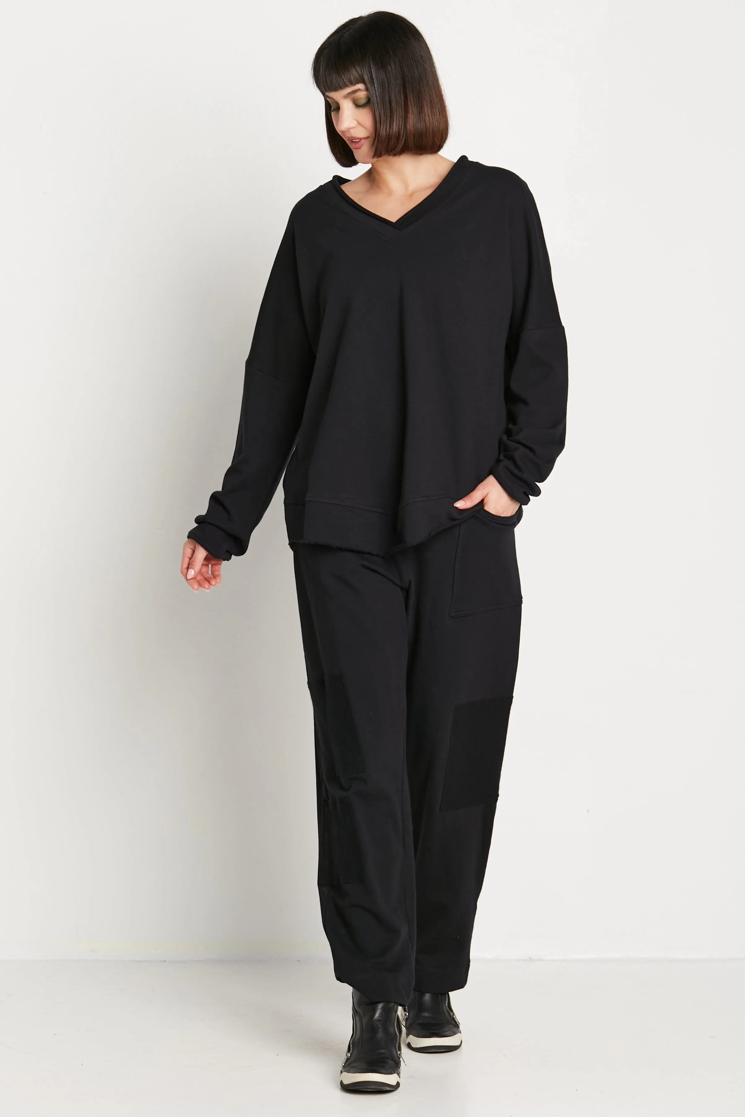 French Terry Color Block V Neck Top