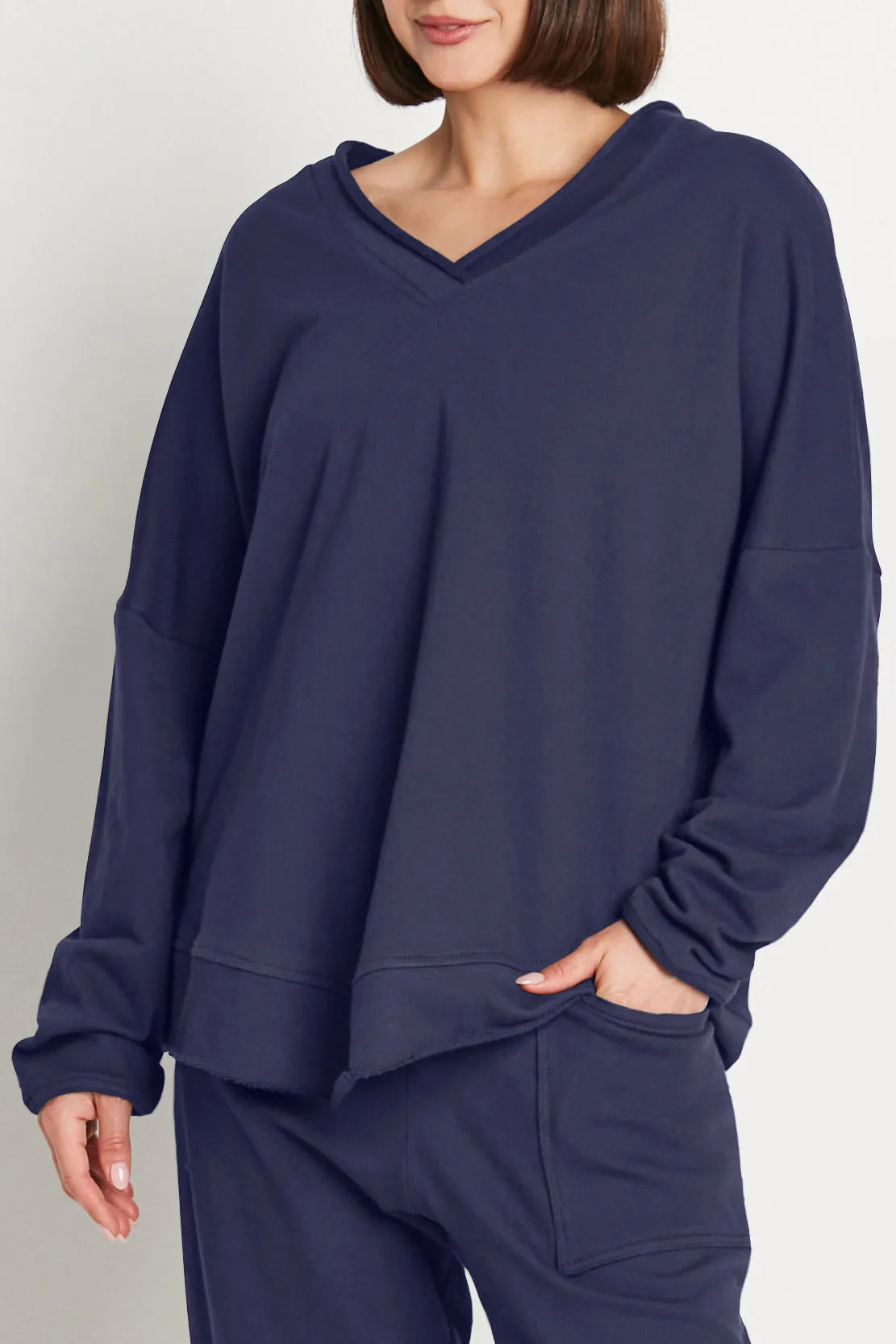 French Terry Color Block V Neck Top