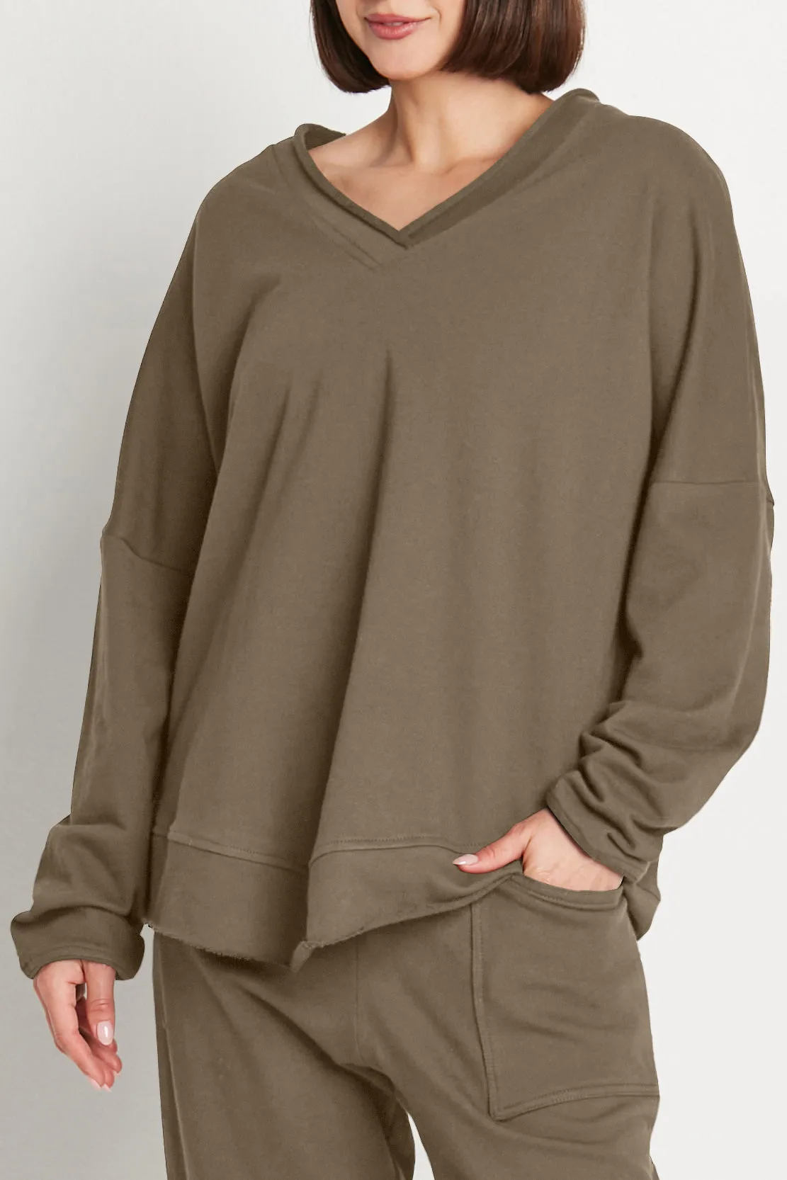 French Terry Color Block V Neck Top
