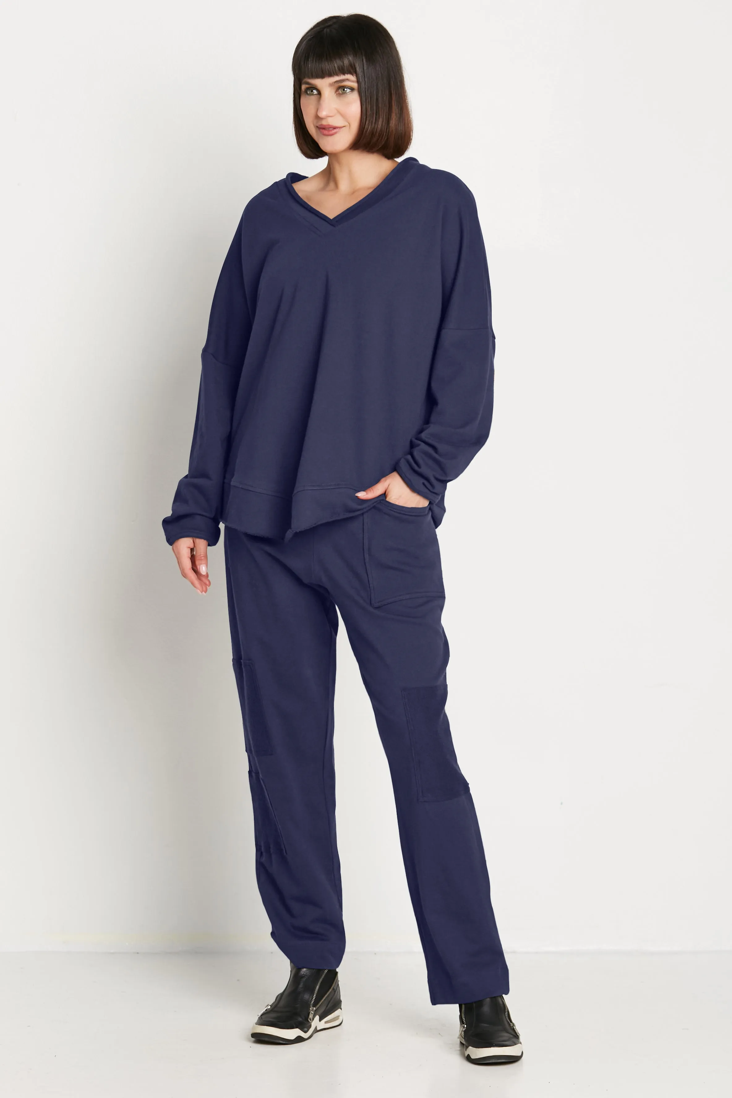 French Terry Color Block V Neck Top