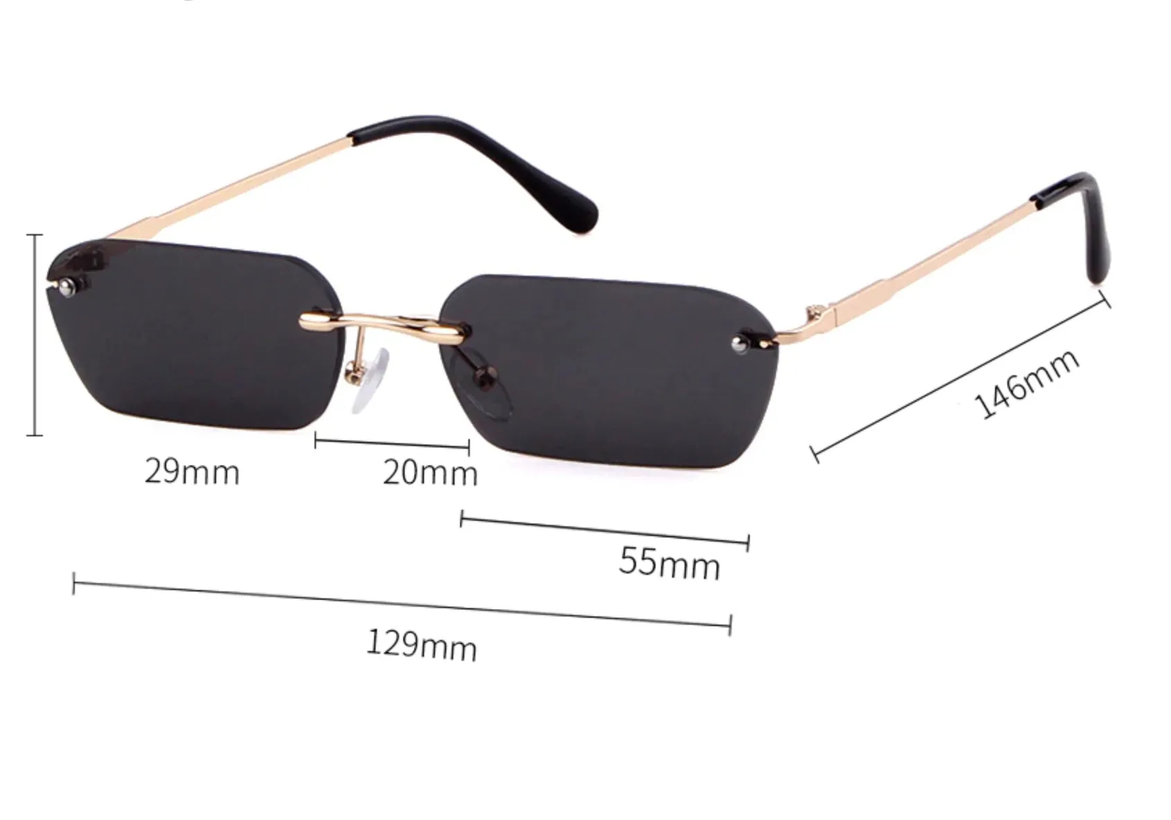 Gafas de Sol Lentes Mini Retro Vintage Rectangulares Taylor sin Armazón Rave Hipster Fashion