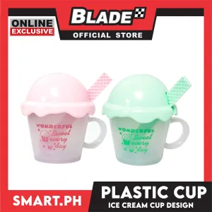 Gifts Wonderful Ice Cream Cup Mug Plastic with Spoon AX1465 (Assorted Colors)