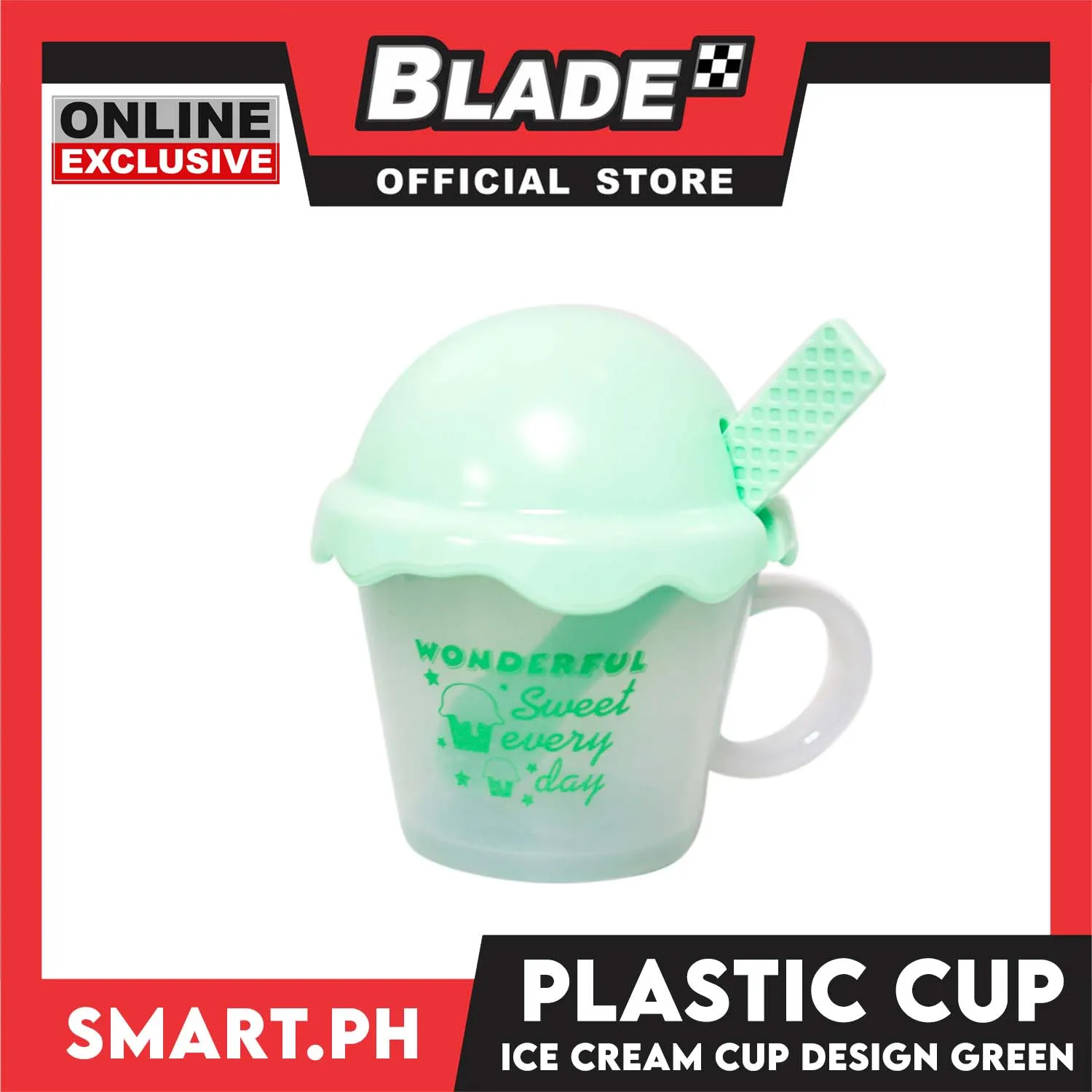 Gifts Wonderful Ice Cream Cup Mug Plastic with Spoon AX1465 (Assorted Colors)