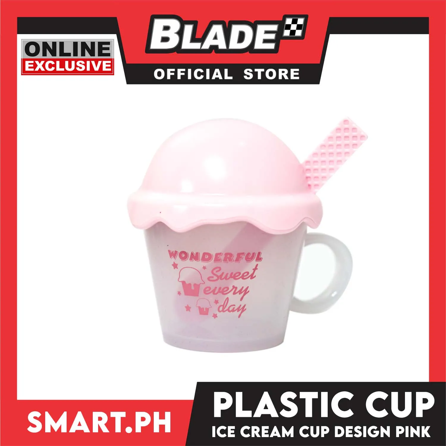 Gifts Wonderful Ice Cream Cup Mug Plastic with Spoon AX1465 (Assorted Colors)